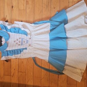 Girls Fancy Tea Party Smocked Front Embroidered Polkadot Dress